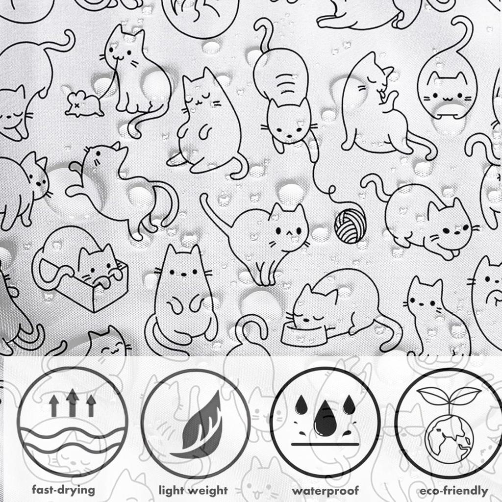Shower Curtain for Bathroom with Hooks, Black and White Cute Cartoon Colorful Kittens Funny  Long Cloth Fabric Shower Curtain