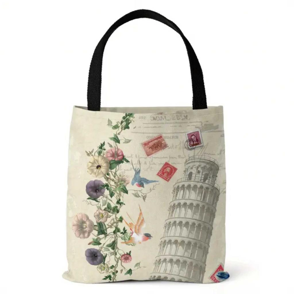 Dünyaca Ünlü Landmark Bina Serisi Kanvas Çanta Dijital Baskı Çanta Kadın Üst Saplı Çanta Omuz Çantası