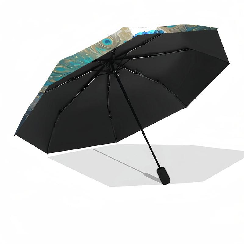 1 Stück Pfauenfeder-Öffnungs-/Schließschirm - Winddicht, Kompakter Reiseschirm, Stabiler 8-Rippen-Schaft, Outdoor-Accessoire, 1029