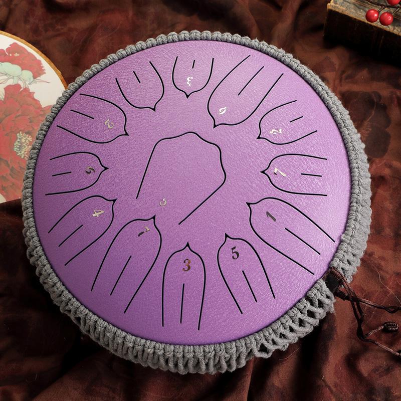 Hluru Glucophone 13 Inch 15 Notes Steel Tongue Drum Key D Ethereal Drum Yoga Meditation Musical Instrument