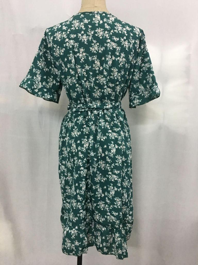 Printed V-Neck Tie High Waist Chiffon Floral Dress