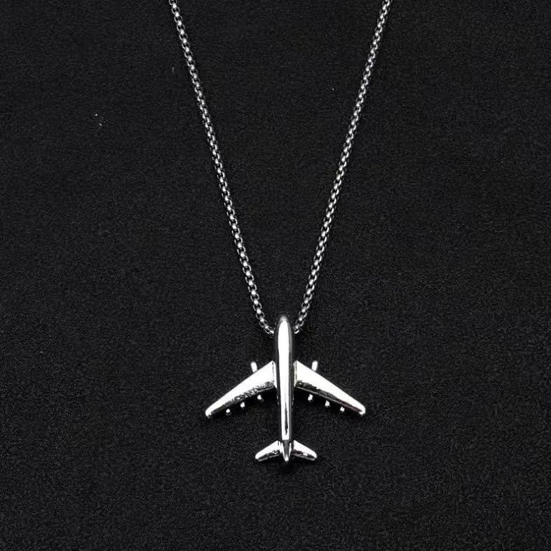 Hip Hop Airplane Pendant Titanium Steel Necklace, Men's Simple and Fashionable Versatile, Neck Chain, Non Fading, Women's Long Sweater Chain