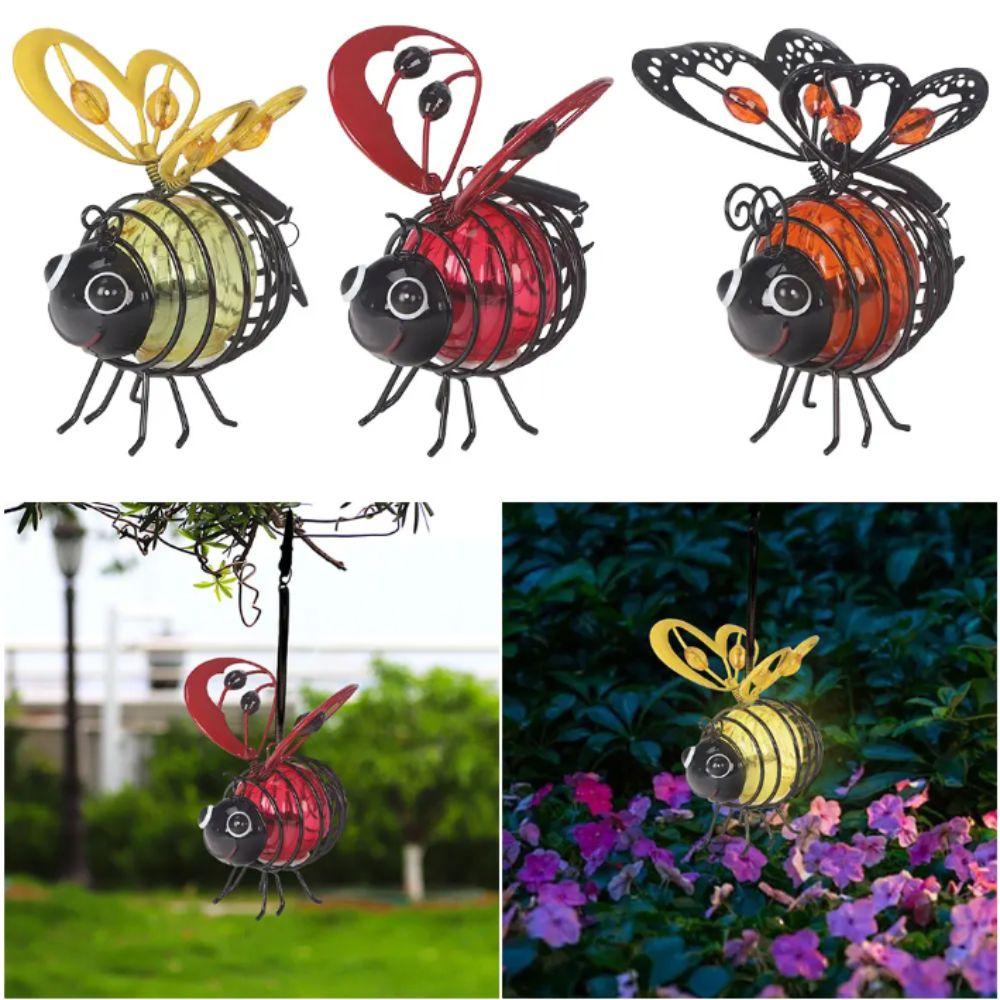 LED Lighting Solar-Powered Hanging Bee Light Metal Construction LED Bugs Bee Ornament Garden Decor