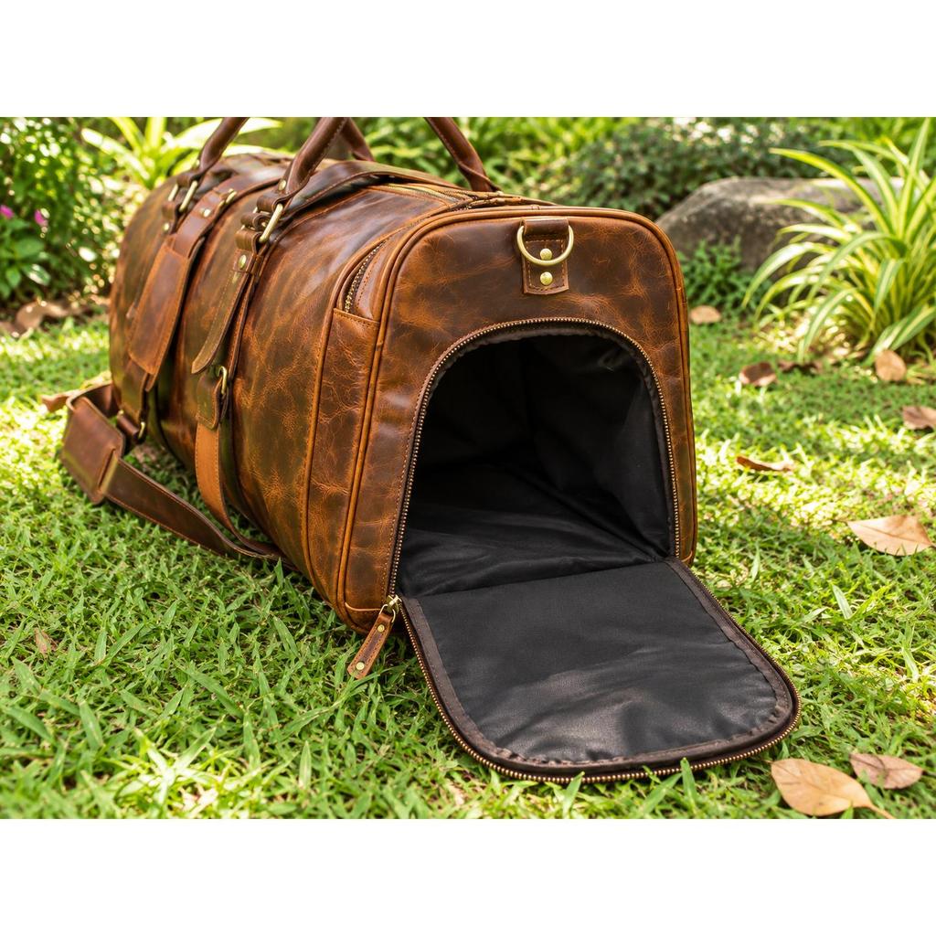 Buffalo Leather Duffle Bag: Handmade Full Grain Weekender