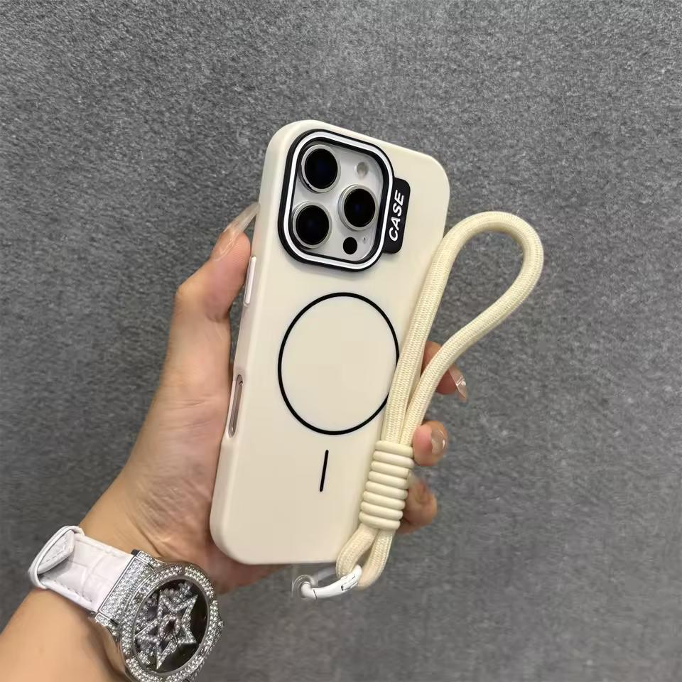 

Модный чехол Контрастный цвет Чехол Magsafe для iPhone11 12 13 14 15 16 Pro Max Plus Твердый Тонкий Матовый Чехол со шнурком iPhone 11 белый