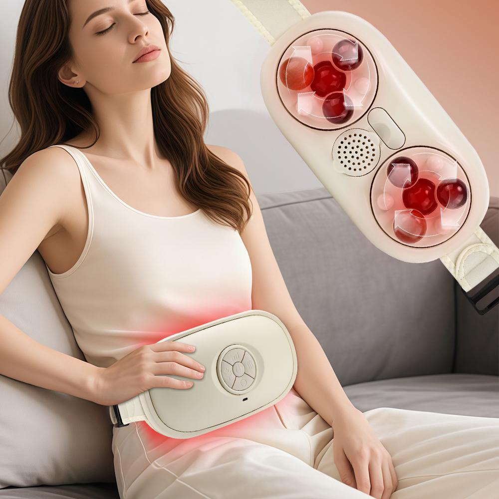 Electric Abdominal Massager Bian Stone Kneading 2-Level Heat Fat Burner 3-Intensity Modes Anti-Cellulite Belly Shaking Remover