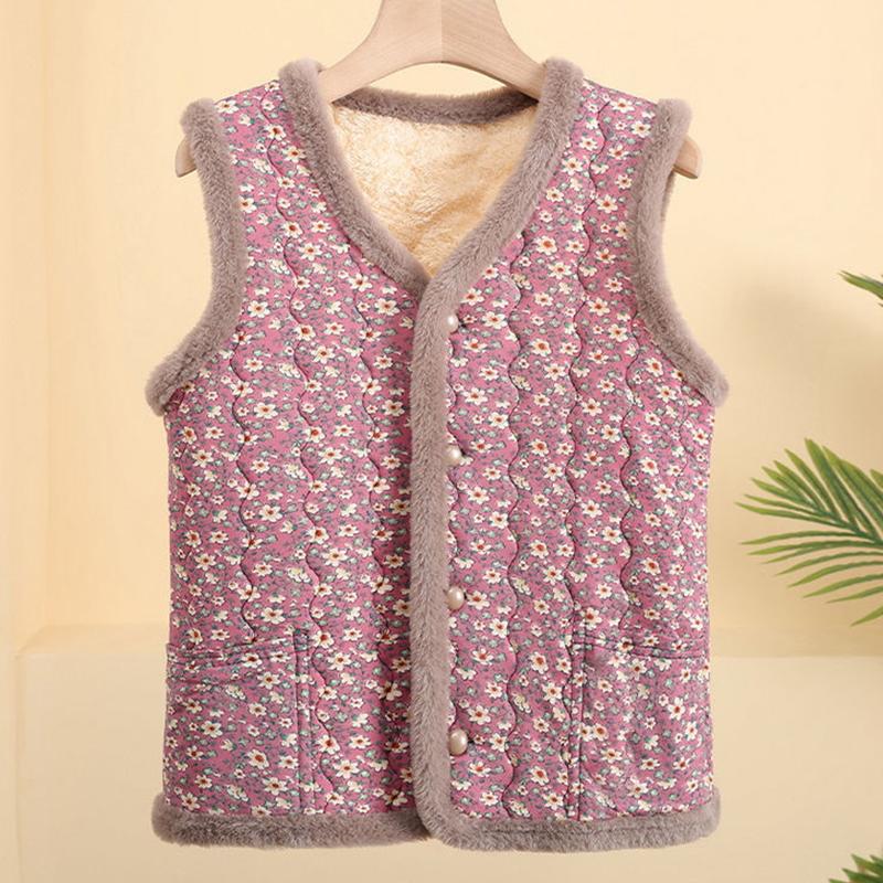 Winter And Womens Autumn Vest Wear Plus Velvet Thick Large Size Grandma Adds Velvet And Floral Patterns Sleeveless Jacket