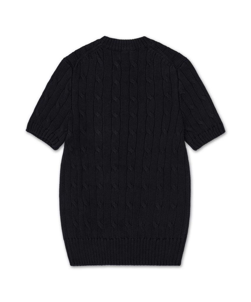 POLO RALPH LAUREN Cable Knit Cotton Short Sleeve Sweater - Black