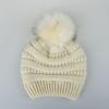 Gorro de punto trenzado de Color sólido con bola de zorro de piel sintética Otoño Invierno para mujer