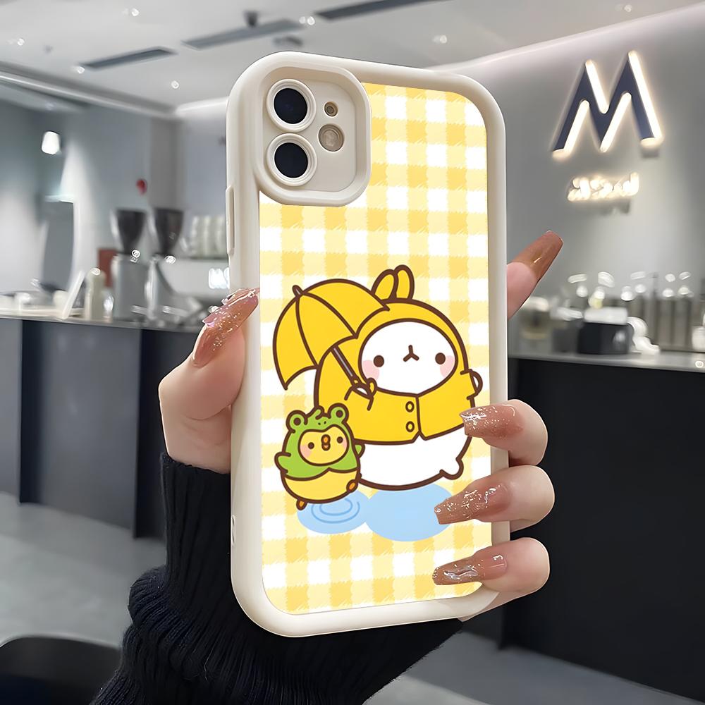Cute A-molang Phone Case For IPhone Air 17 Pro Max 16 E 15 14 Pro Max 13 12 11 Mini Plus Soft Silicone White Cover
