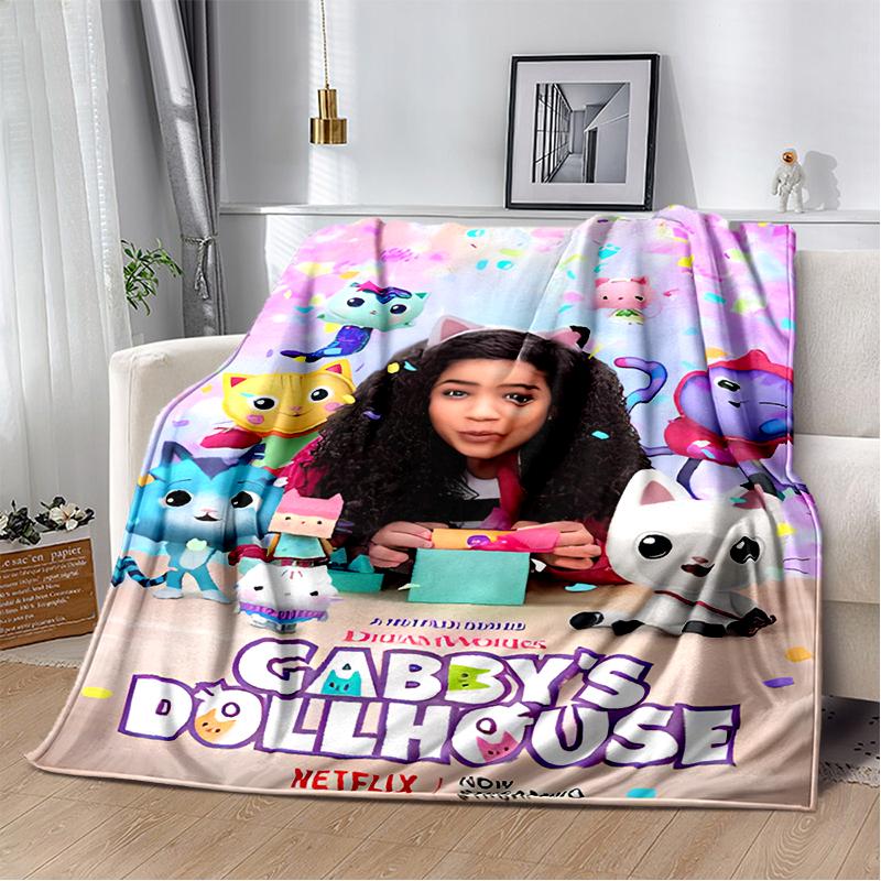 Cute Cartoon Gabby's dollhouse Throws Blanket Kids Super Soft Blankt for Sofa Travel Couch Picnic Flannel Blanket Birthday Gift