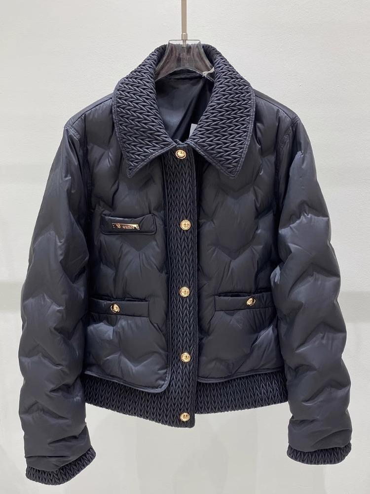 Xiaoxiangfeng Down Jacket Women's Short Fashion Woven Lapel Pressed Glue Light and Thin White Duck Down Warm Winter Coat