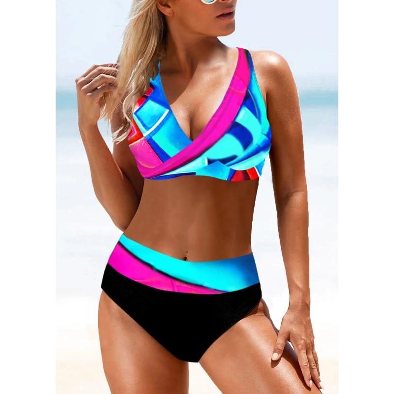 

Модные красочные полосатые принтованные пляжные летние женские купальники с высокой талией сексуальные купальники женские двухсекционные купальники S-5XL 5XL