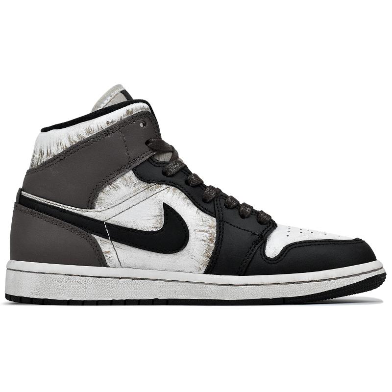 Jordan Air Jordan 1 Abrasion Resistant Mid Top Vintage Basketball Shoes Women's Black White Brown DV0991-101(Team96-S-BOX)