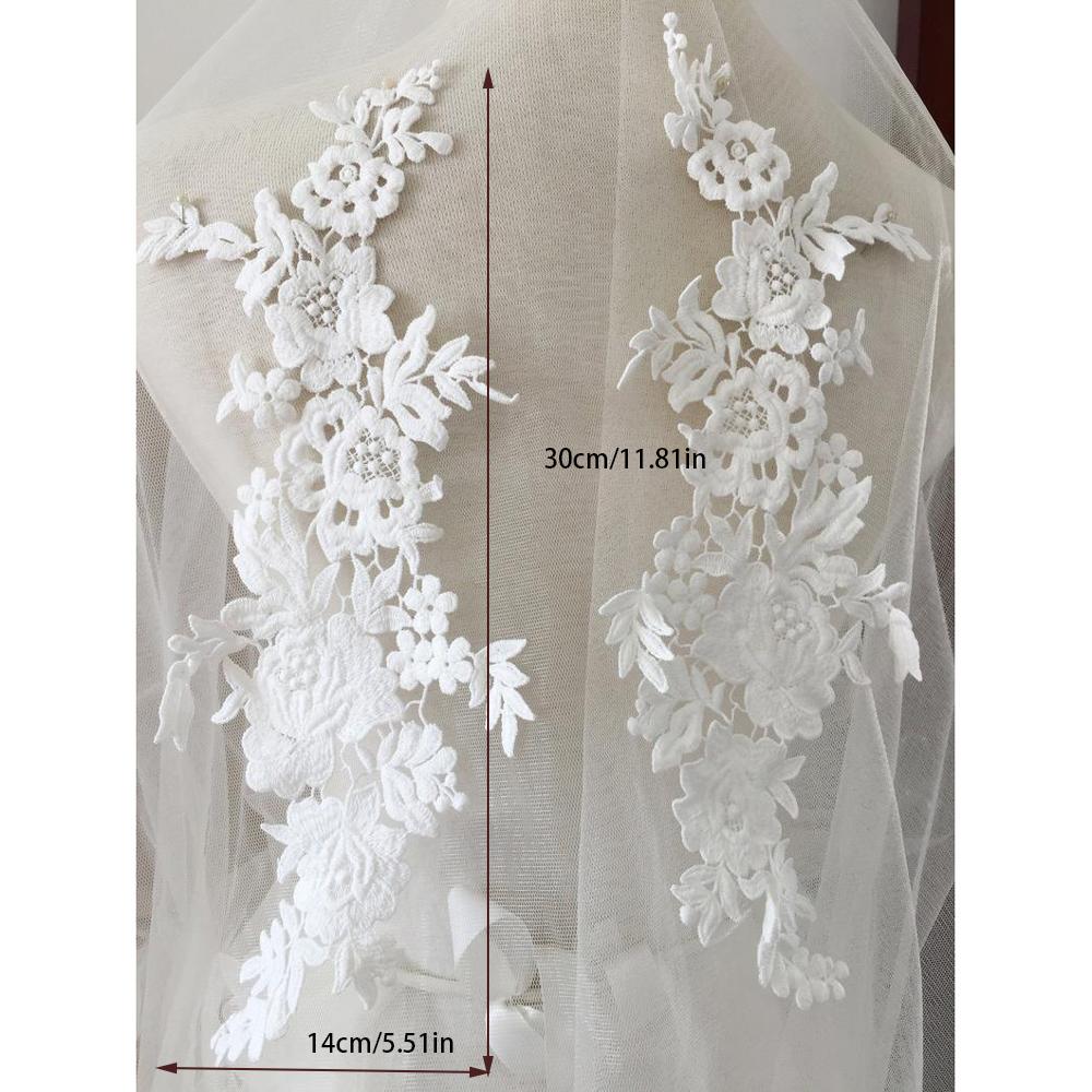 1 Pair White Back Decoration Lace Patches DIY Handmade Wedding Dress Decoration Applique