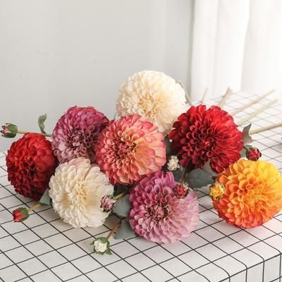 Branche de Chrysanthèmes Artificiels 80cm Toucher Réel 2 Têtes Fleurs de Dahlia Simulation Art Floral Fait Main Fleurs Artificielles en Soie