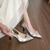 French Stiletto High Heels Bag Head Sandals Women's Shoes 2025 Summer Temperament Socialite Bow Pointed Single Shoes