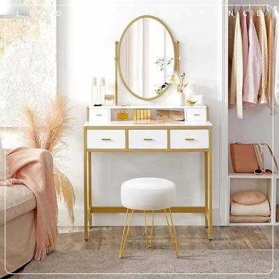 Stool, White Vanity Stools for Makeup Room, Round Ottoman Foot Stool, Velvet Footrest Vanity Chair