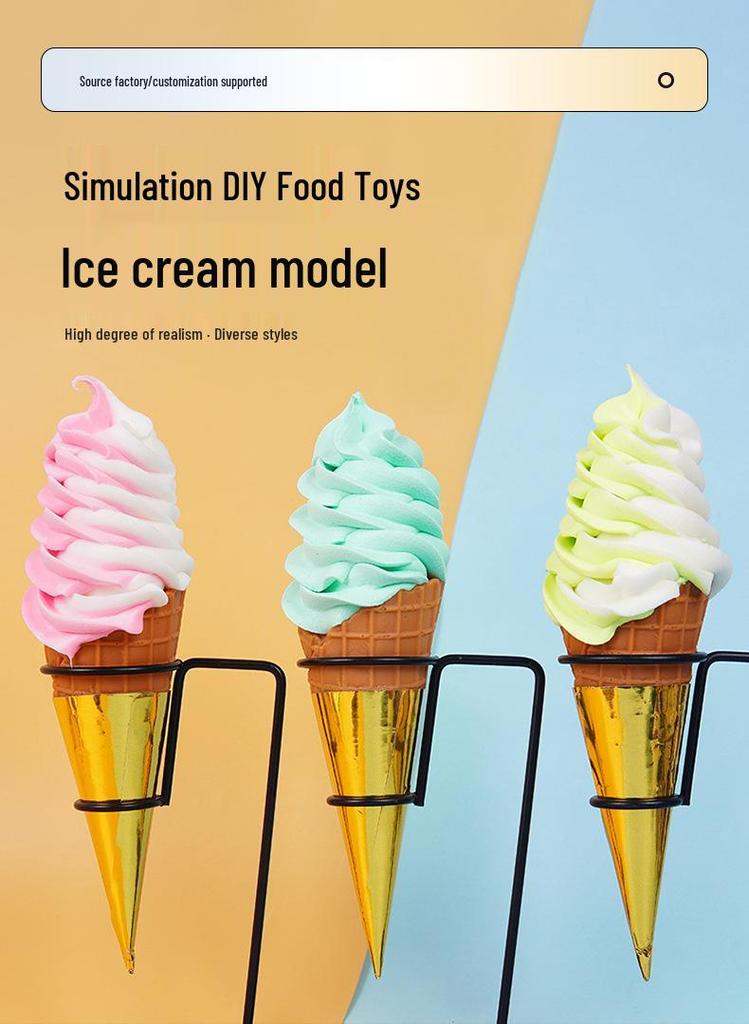 Night Market Ice Cream Cone Model: Realistic Torch Dessert Prop for Photography and Decor