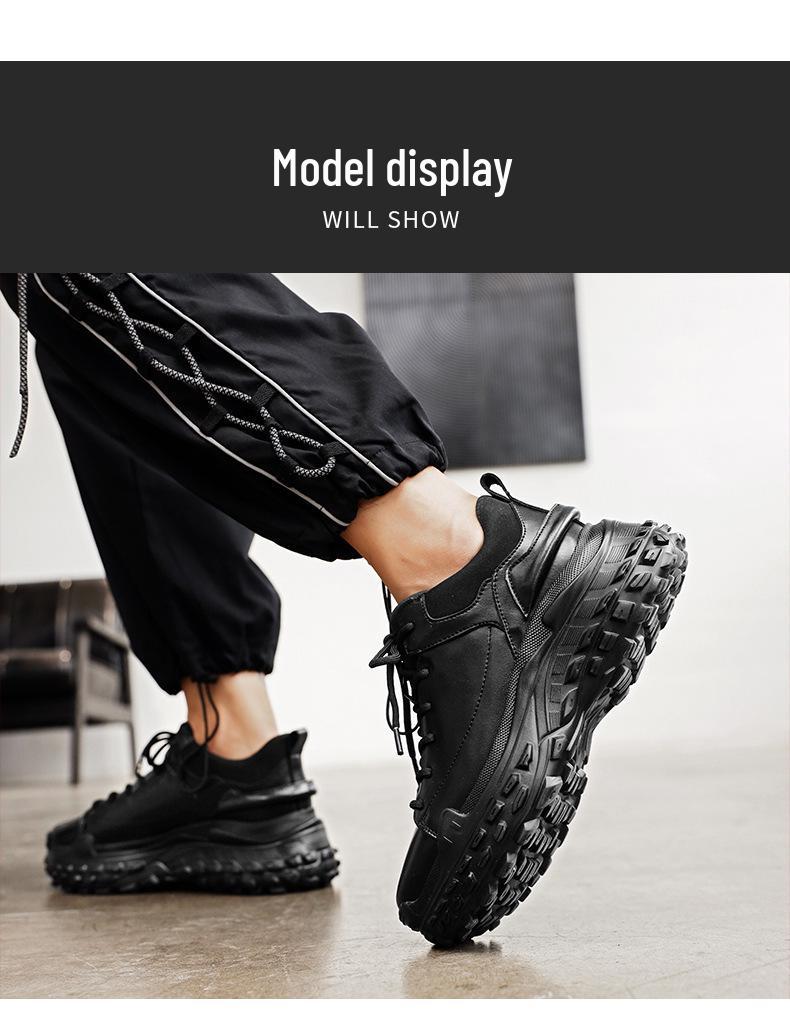 Men's Casual Low-Top Genuine Leather Sneakers - Thick Sole Dad Shoes, Spring/Autumn Fashion Platform Footwear