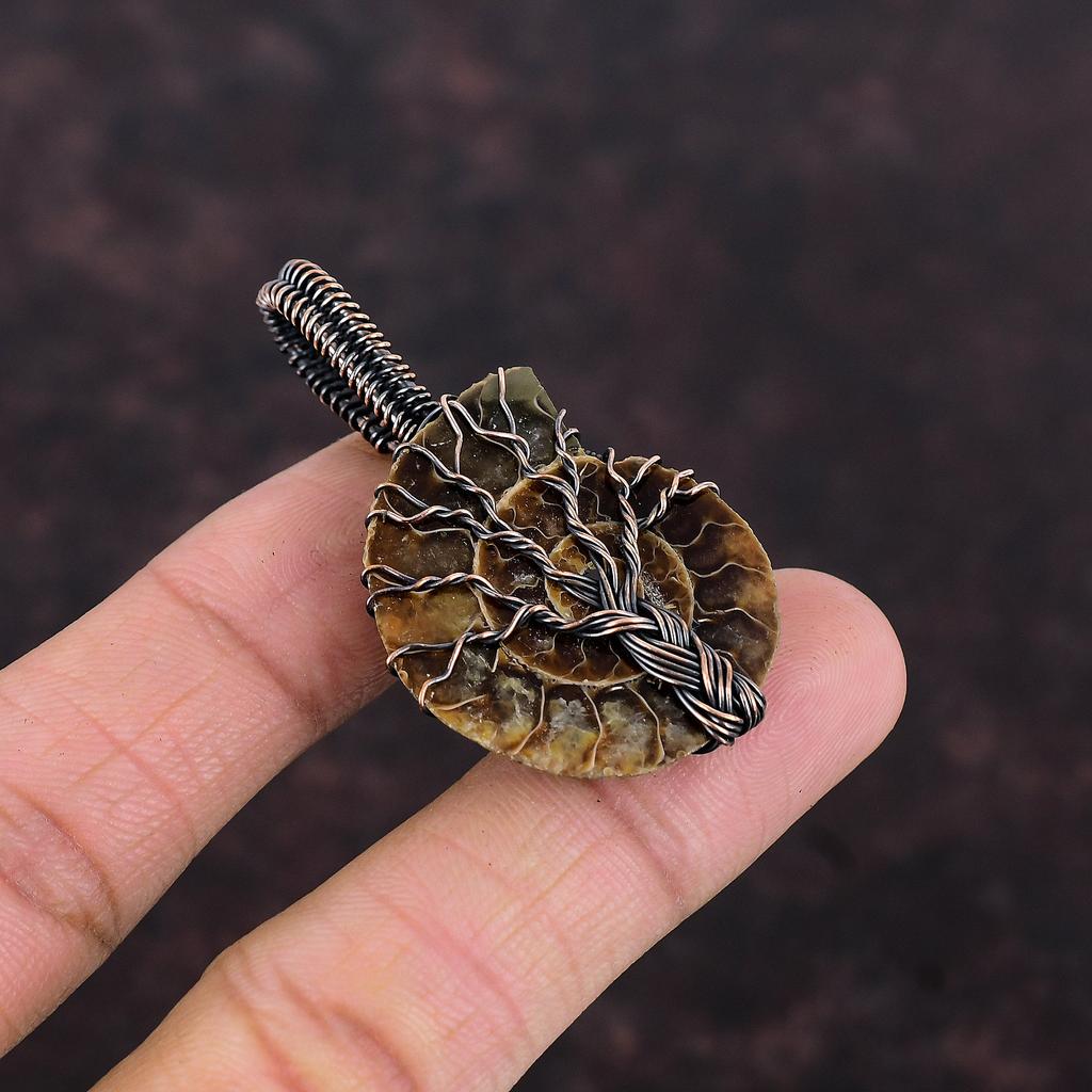 Tree Of Life Ammonite Fossil Pendant Copper Wire Wrapped Pendants Gemstone Pendant Copper Wire Wrap Jewelry Handmade Pendant Gift For Women