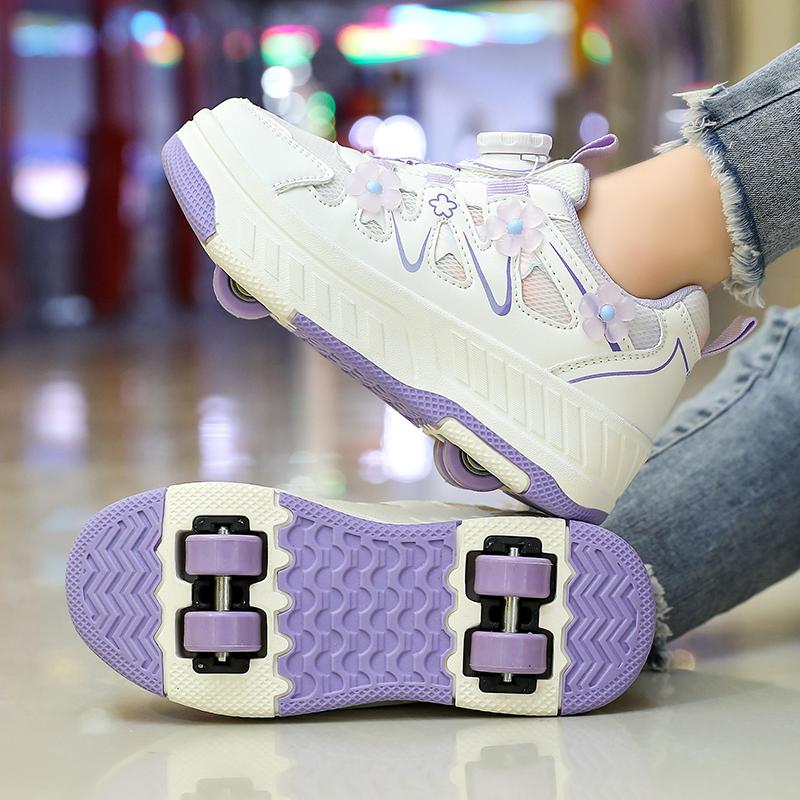 29 40 Boys Rotating Button Four Wheel Skate Roller Shoes Roller Skating Removable Student Skating Shoes Kid Shoes with Wheels Adjustable