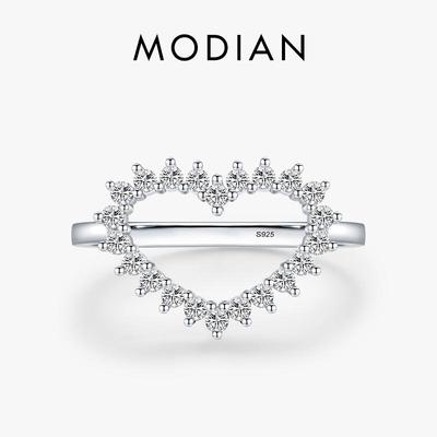 MODIAN 925 Sterling Silver Delicate Love Heart Ring Inlaid With Bright Clear CZ For Women Fine Jewelry Anniversary Gift