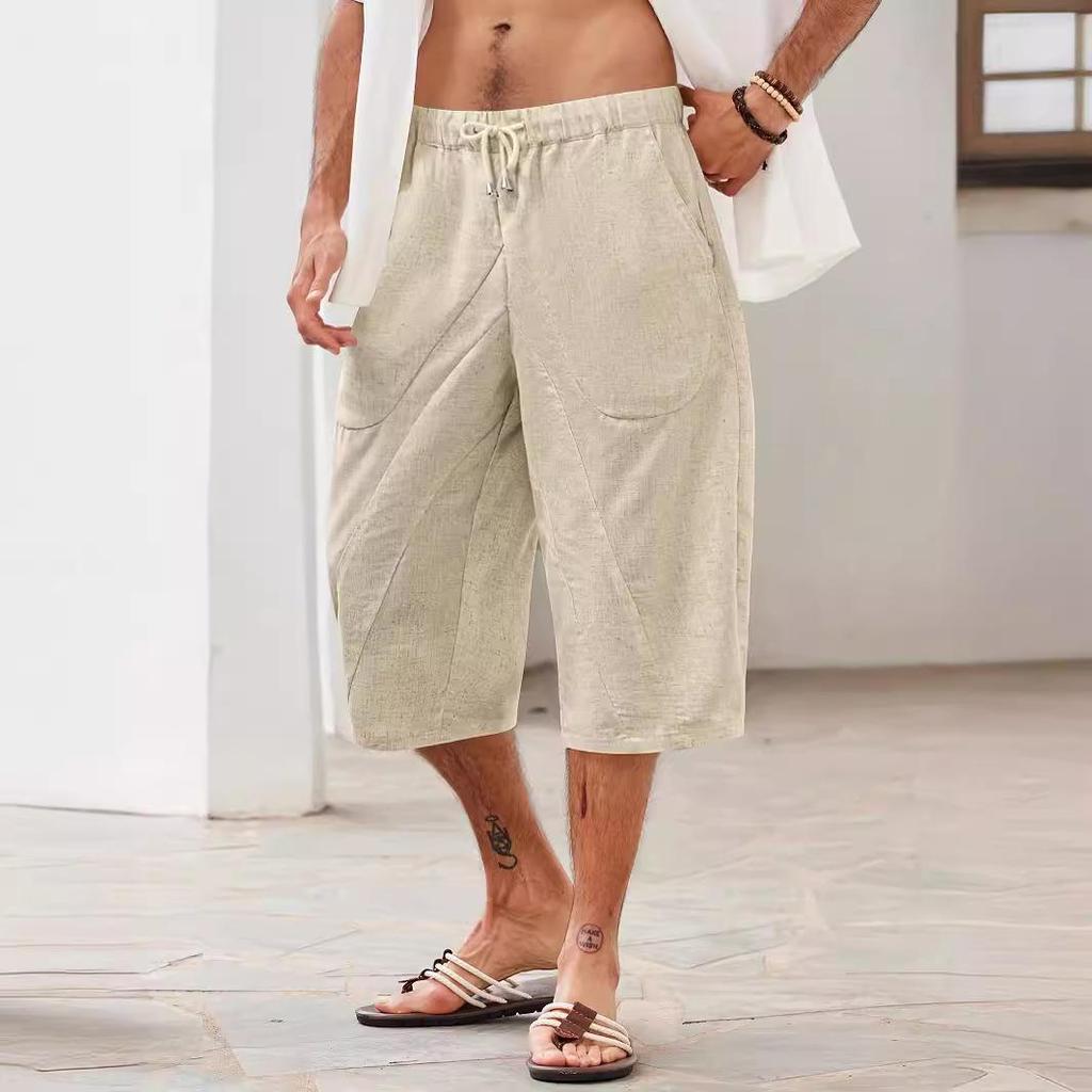 European and American Men's Cotton-Linen Multi-Pocket Beach Shorts (2024 Edition)