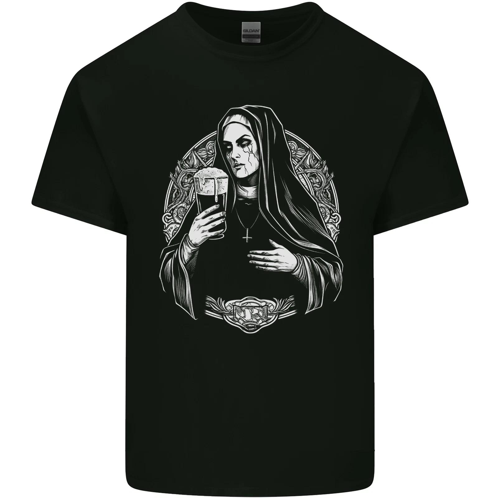 Evil Nun Drinking Beer Horror Halloween Kids T-Shirt Childrens L