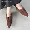 Fur Flats Women Boots Suede Pointed Toe Elegant Short Plush Winter Cotton Shoes 2025 Trend Designer Warm Cozy Chaussures Femme