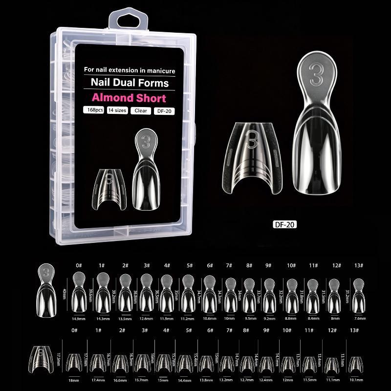 Schnelle Verlängerung Dual-Form Nagelformen 168 Stück 14 Größen Klar Antihaft-Nagelformen für Zuhause Salon DIY Maniküre Verwendung A1
