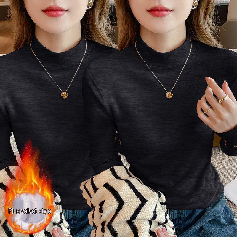 2025 Autumn Plus Size Slim Fit Long Sleeve Loose Base Layer Top for Women with Half High Neck