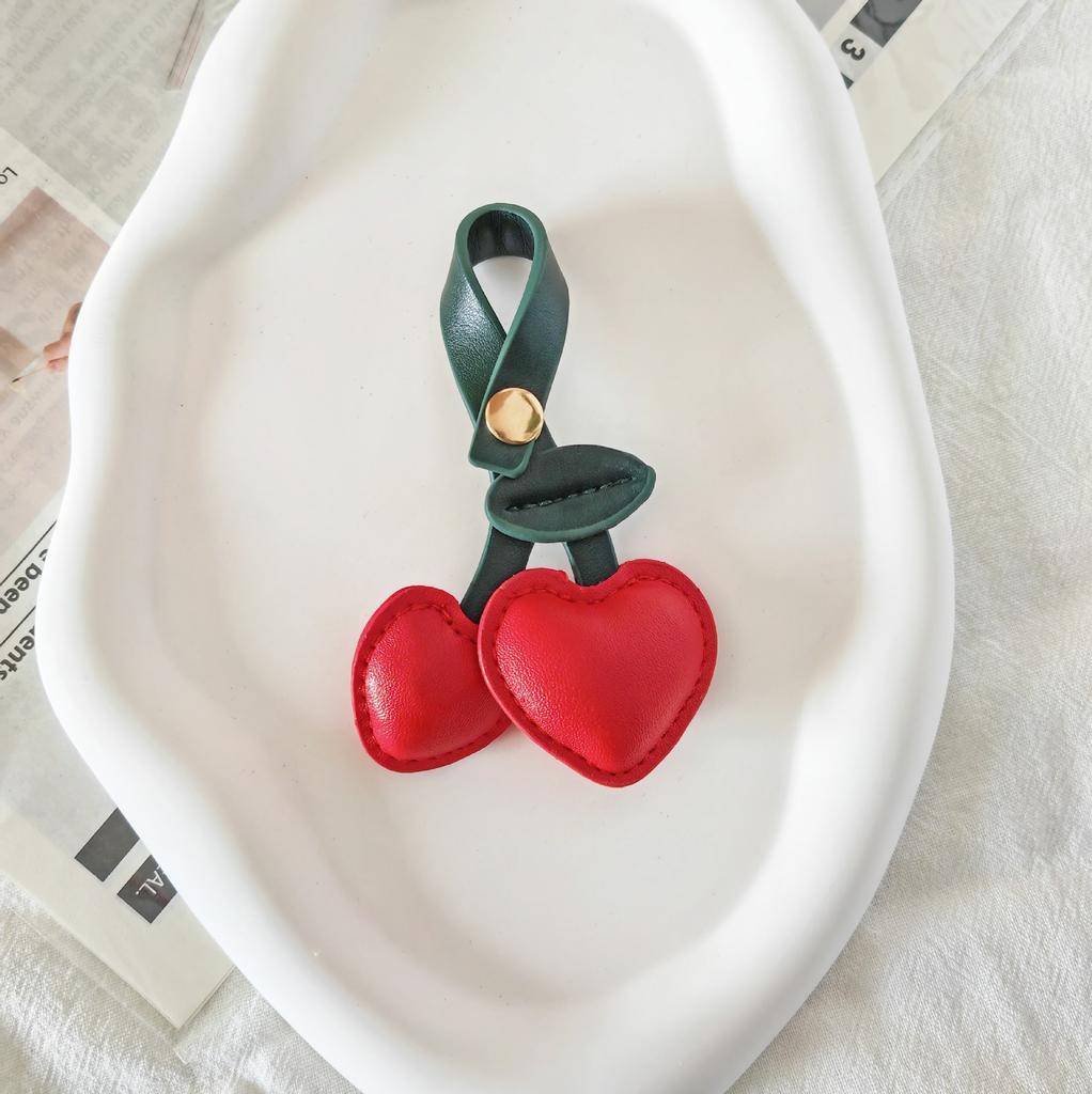 1/3PCS PU Leather Cherry Keychain - Simulated Fruit Heart Pendant DIY Bag Hanging Decoration Cute Key Ring Accessories