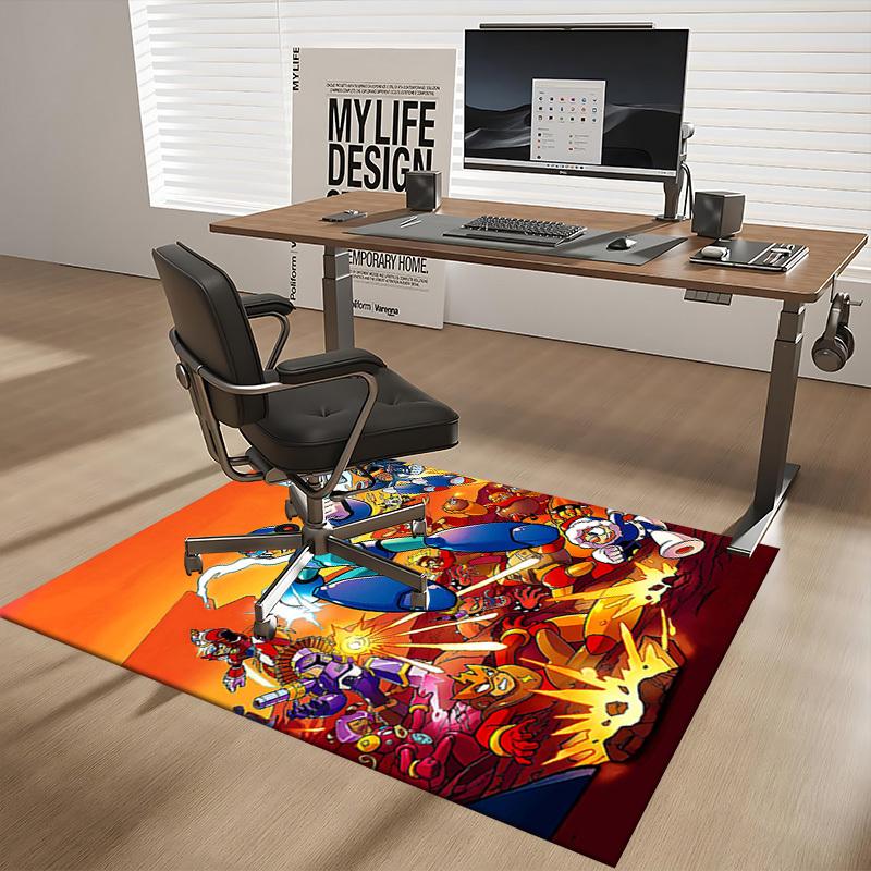 1pc Mega Man Anime Cartoon Design Office Chair Mat Non-Slip Carpet for Home Decor Living Room Bedroom Game Room Gift All Seasons Universal.Y078