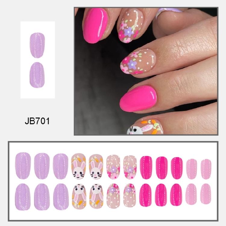 Press-On-Nägel Kurze French-Tip-Nägel Mandel-Nagelspitzen Falsche Nägel Falscher Nagel mit Oster-Design Vollabdeckung Acrylnägel