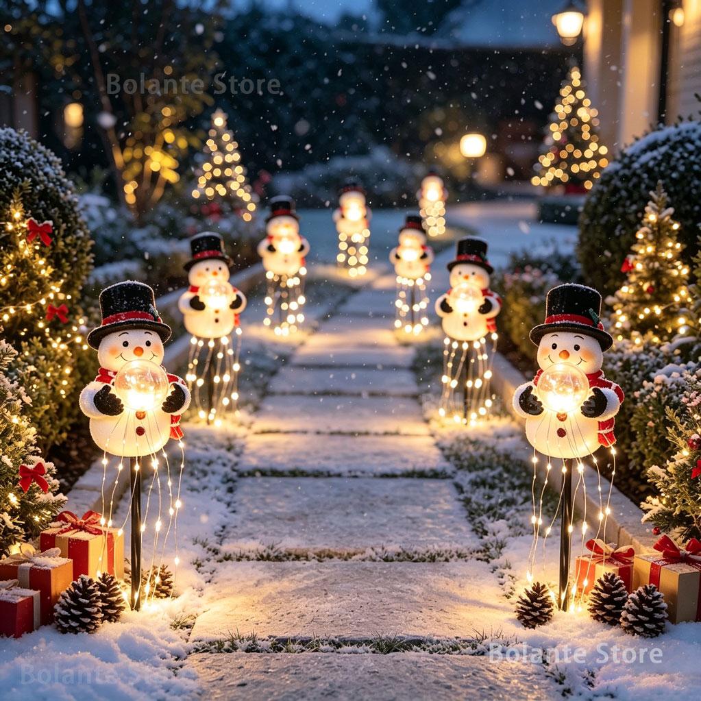 Christmas magic snowman with floating snowflake LED garden lights, snowman magic fountain star waterfall, patio ambiance lights