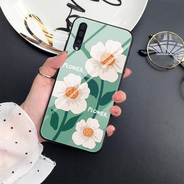 Flower Painting Floral Case For Samsung Galaxy A71 A72 A70 A73 A53 A13 5g A03 A22 A21s A03 Core A42 A52 Luxury Glass Cover Coque