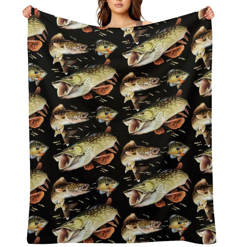 Mary Tracy - Walleye, Pike and Bluegill Throw Blanket Loose Stuffeds Kid'S Soft Plush Plaid Blankets