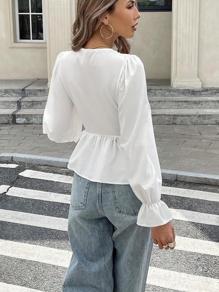 Autumn Women's European-American Style Long Sleeve Tie-Up Blouse Cardigan