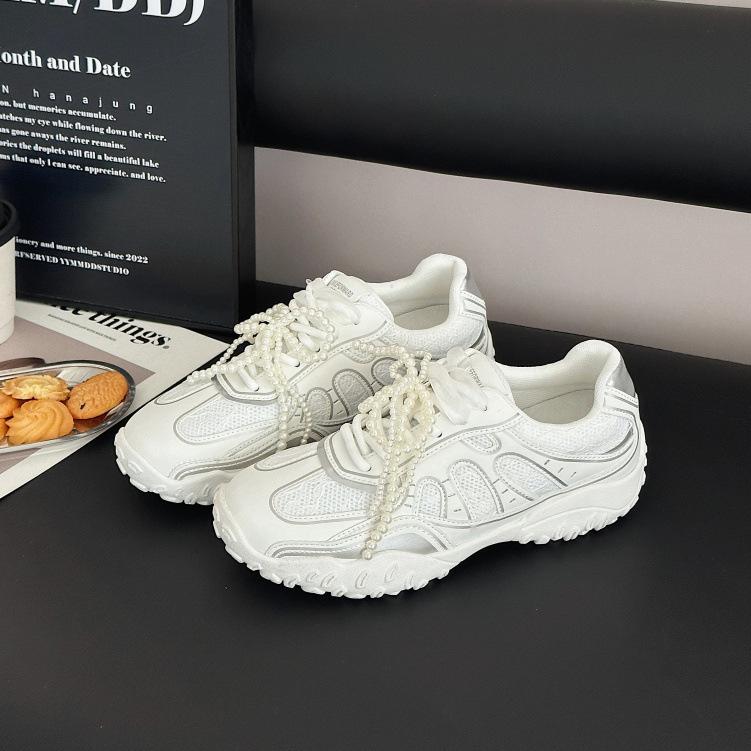 

Leather inner height increase Women s spring and summer Small thick-soled women s shoes Sports and leisure shoes Mesh breathable 40 білий