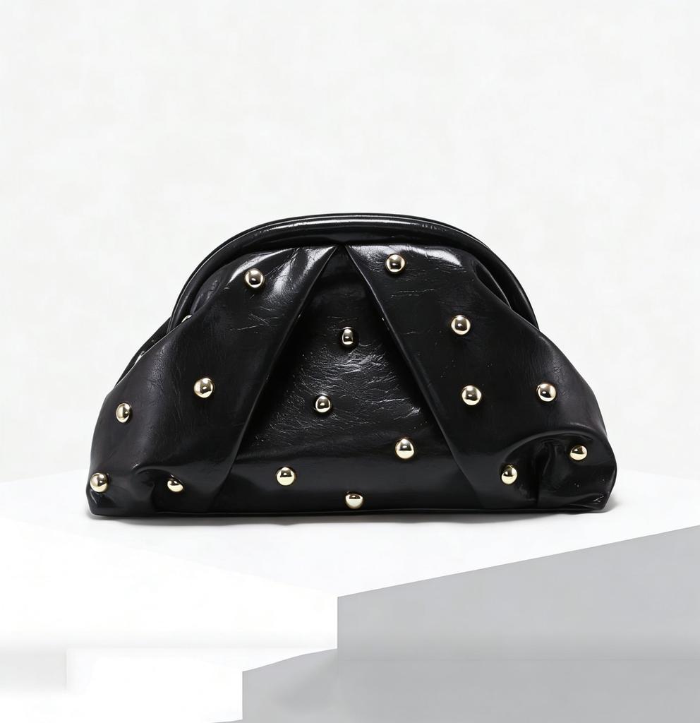 Nuovo stile borsa a mano plissettata rivettata da donna, pochette, borsa con cerniera, alla moda, casual, semplice, per il tragitto quotidiano, borsa da sera