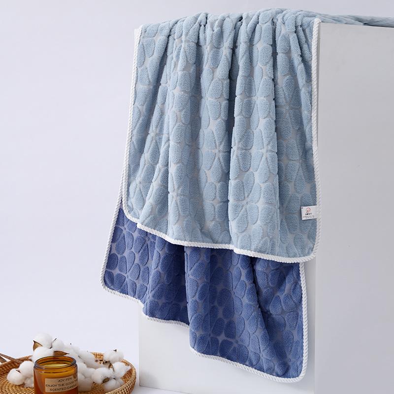Coral fleece jacquard cloud grid towel bath towel set adult household face towel thickened water absorption