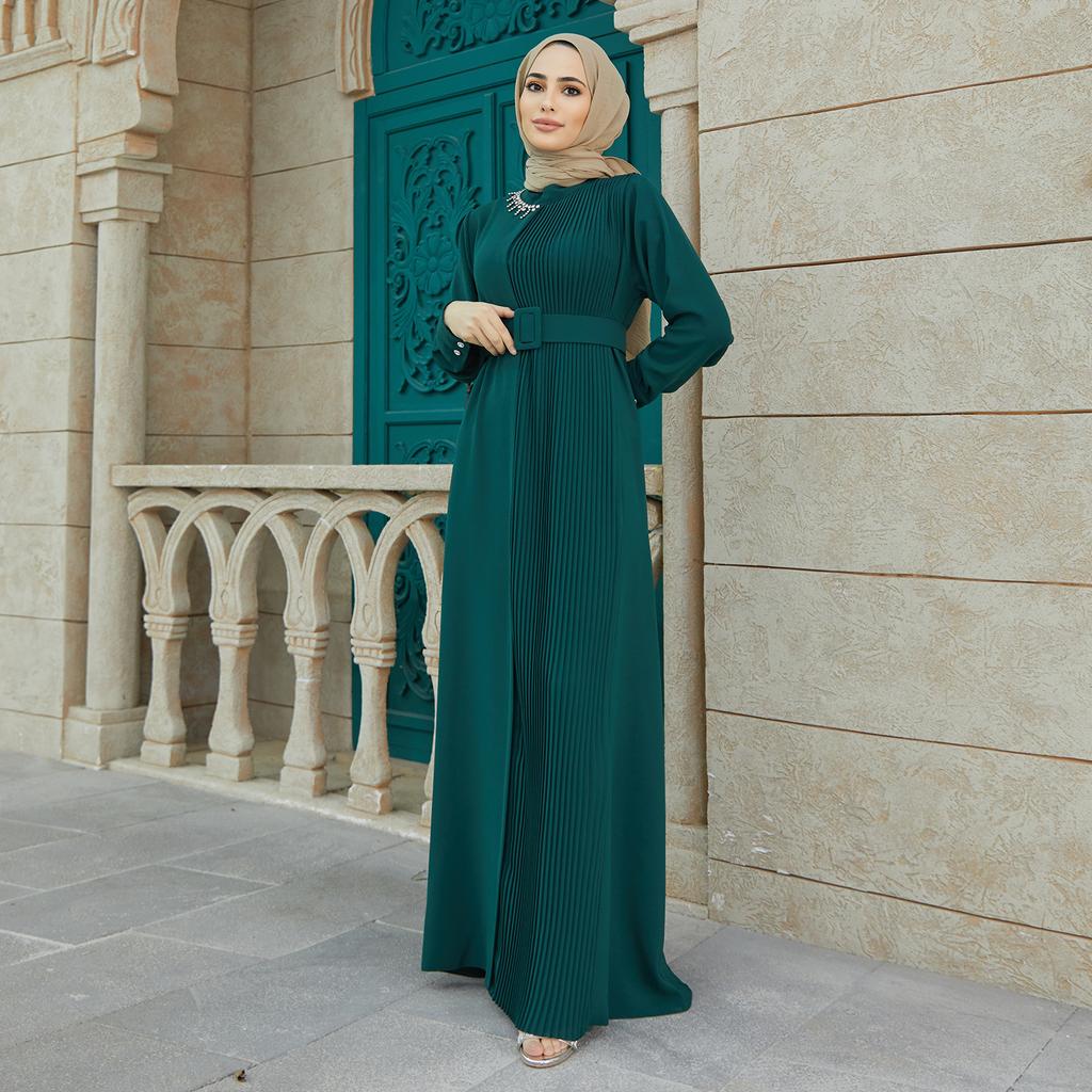 Plisowana sukienka z paskiem damska muzułmańska islamska długa Abaya
