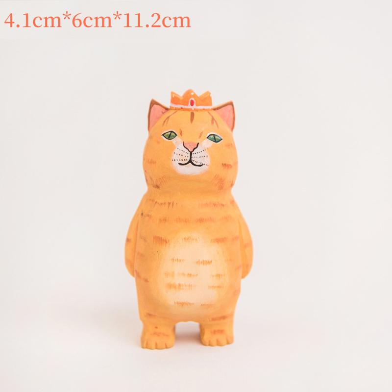 Handgefertigte Niedliche Katze Holzschnitzerei Ornamente, Bemalte Holzkatzenfiguren, Holz Niedliche Katze Desktop Dekoration, Glückskatze Skulptur