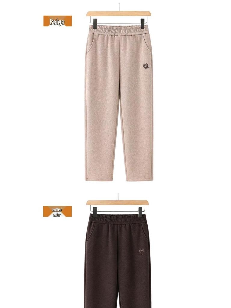 Middle-aged Women's Velvet-Lined Woolen Straight-Leg Pants for Autumn/Winter