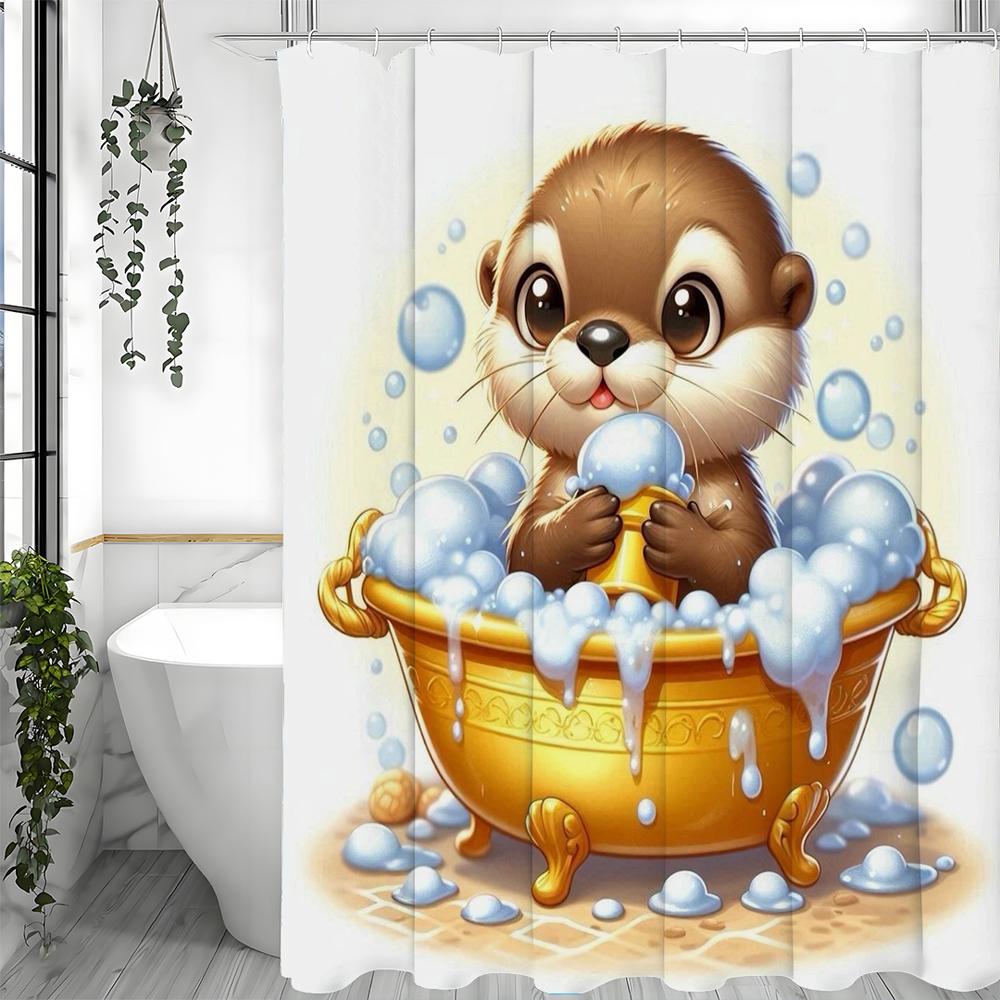 Cute Cartoon Sea Otter Shower Curtain, Bathroom Decorative Shower Curtain, Waterproof Shower Curtain with Hooks