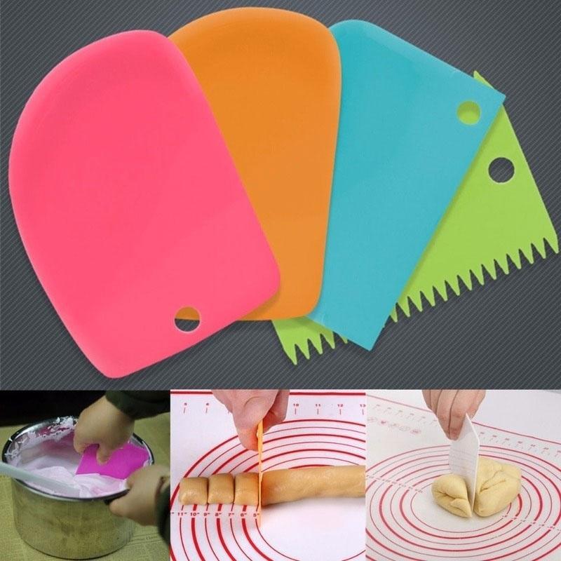 3Pcs Cream Scraper Set Kitchen Baking Cream Cake Scraper Household Dough Cutter DIY Baking Tool Color Scraper