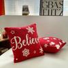 Christmas And New Year Plush Cushion Cover Red Teddy Velvet Embroidered Pillowcase Festive Joyful Home Pillow Covers Decorative