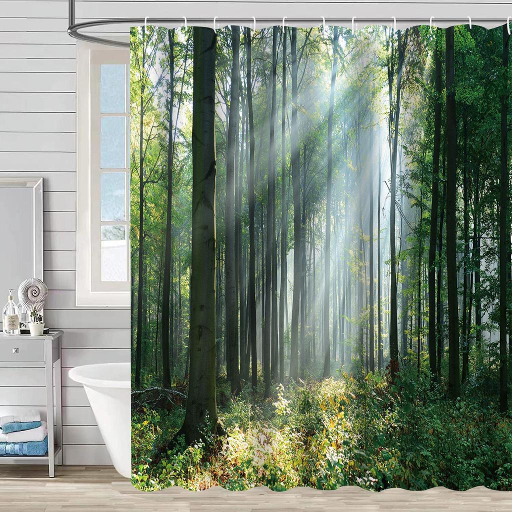 Duschvorhang Wasserdicht Und Schimmelresistent Digitaldruck Waldpflanze Duschvorhang Badezimmer Duschstoff Trennvorhang Ohne Stanzen