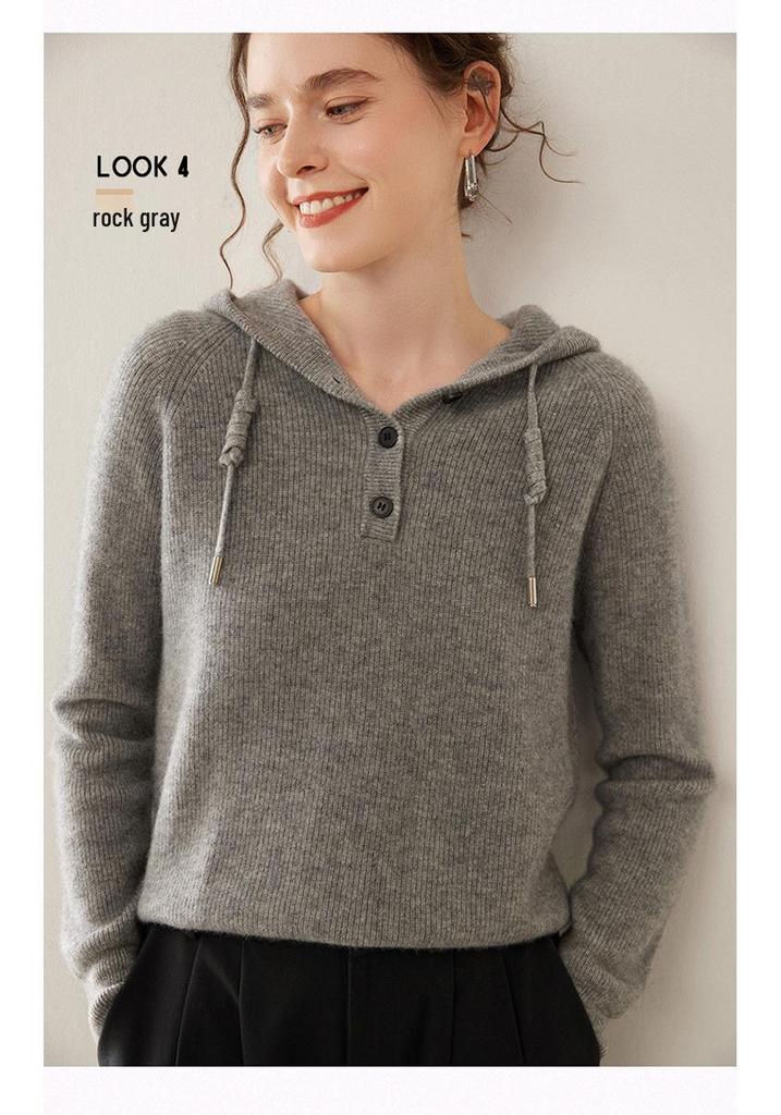 Korean Style Cashmere Loose Knit Women's Hoodie Sweater